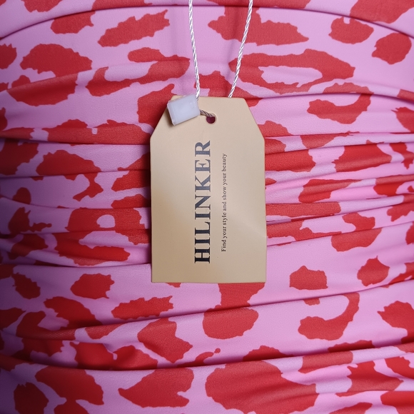 SOLD-NWT - Size S - Hilinker Pink Leopard Print One Piece Swimsuit - Picture 3 of 10